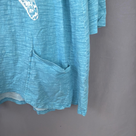 Lulu B Top Womens 1X Blue Cotton Starfish Tunic Beach Resort Coastal Tee - Picture 5 of 8